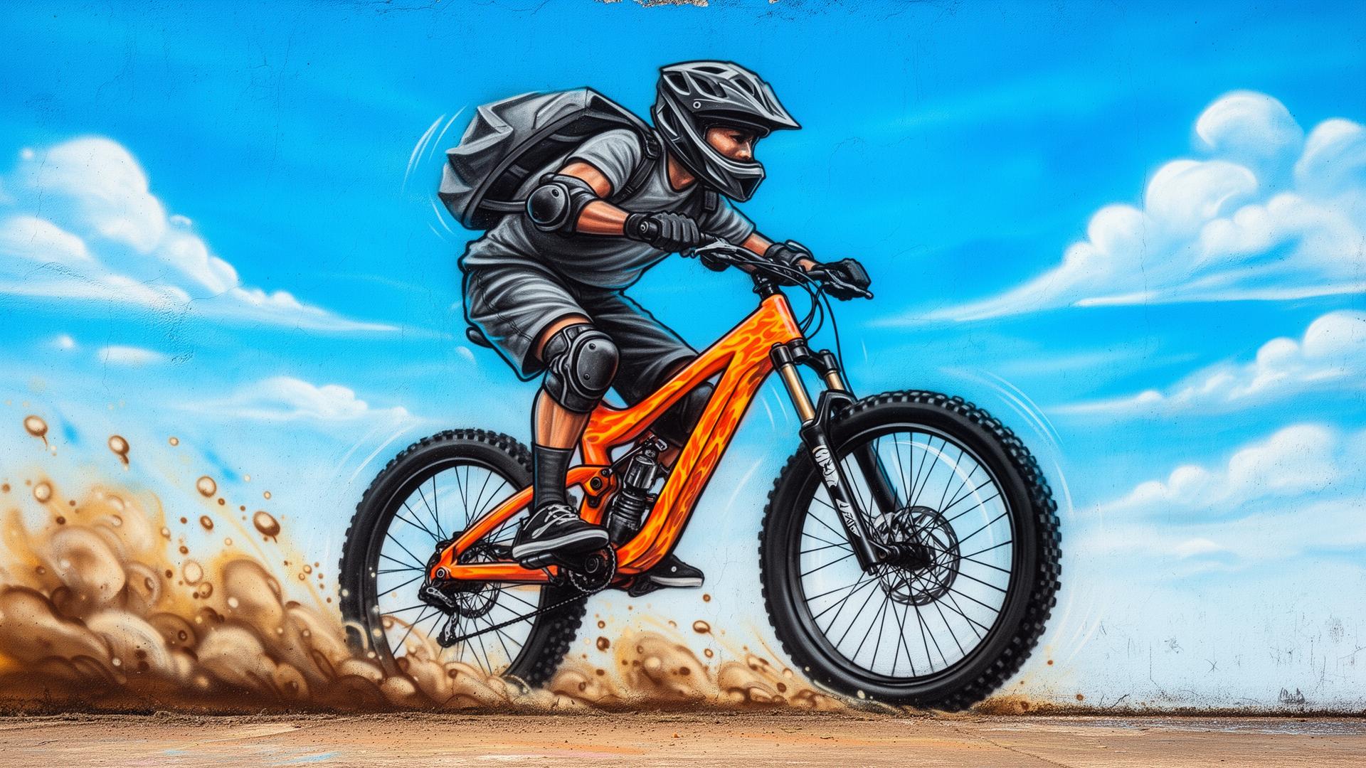 Mural FeFo Bikes — ciclista em ação
